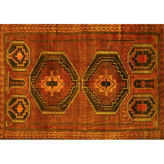 Ahgly Company Machine Washable Indoor Rectangle Persian Yellow Traditional Area Rugs, 4' x 6'