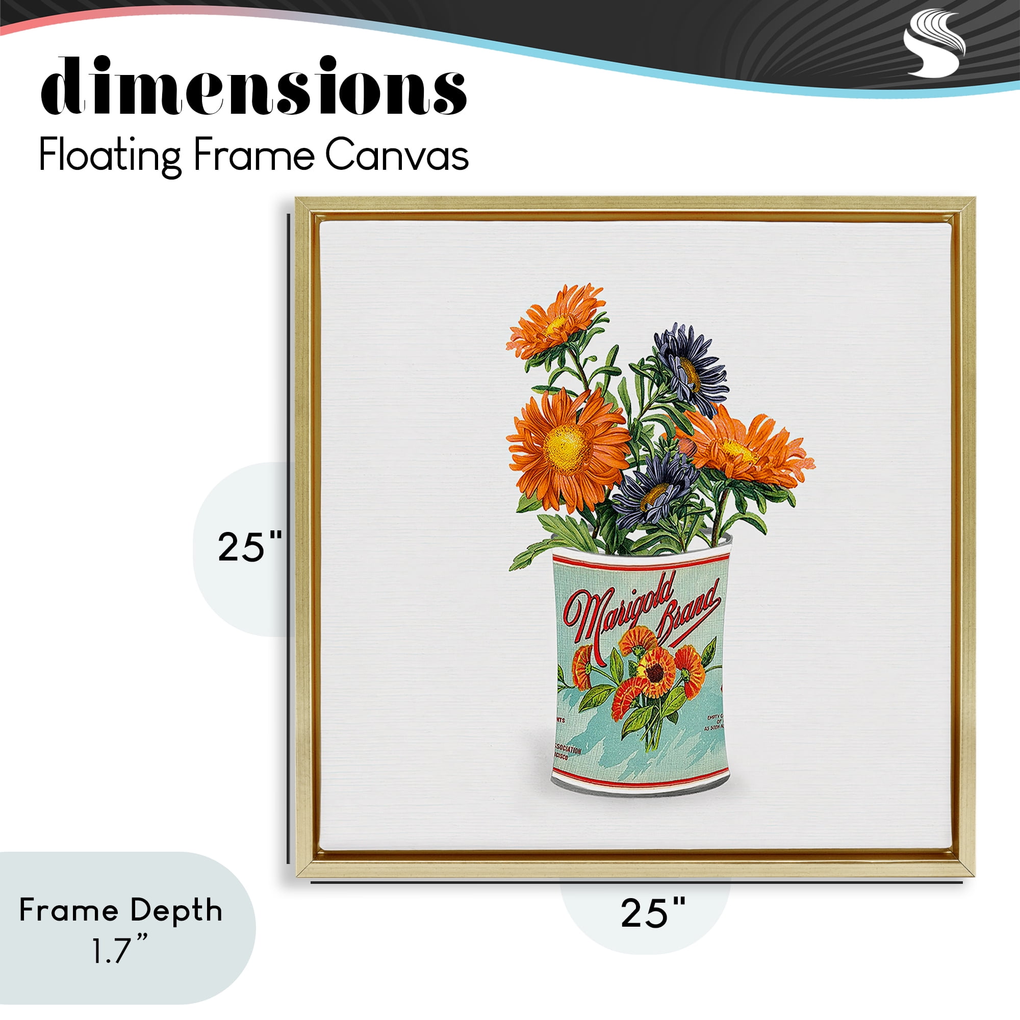 Stupell Industries Nostalgic Marigold Tin Bouquet Gold Framed Floater Canvas Wall Art, design by Val Rhodes