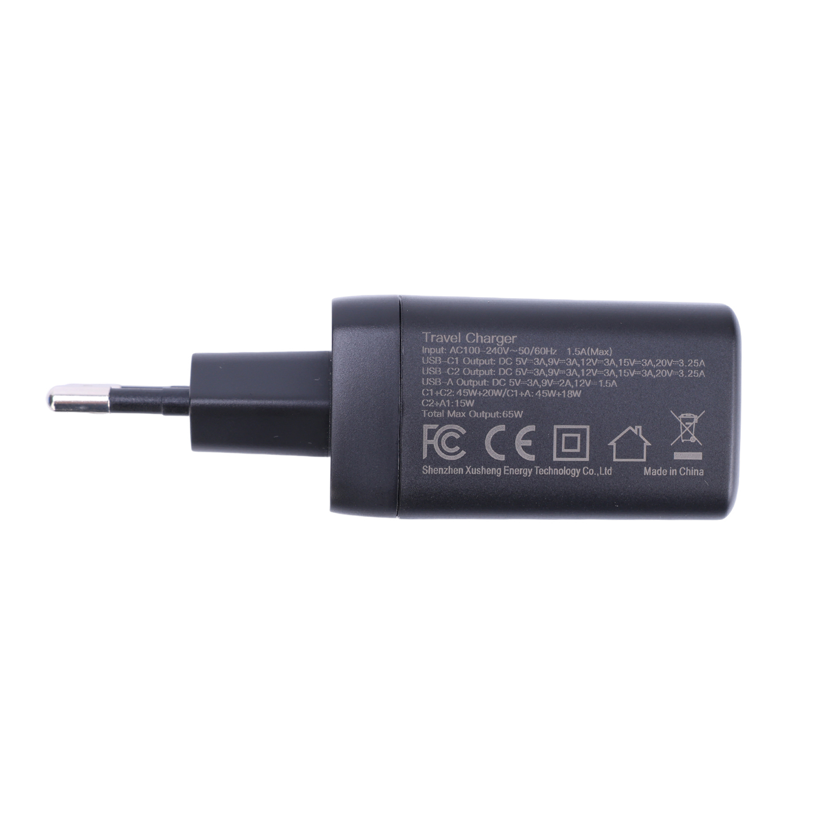 65W GaN Triple-Port USB Wall Charger | Fast PD Charging Station (EU Plug) - Compatible for iPhone 16 Pro/16/15, for Samsung S24/S23, and Tablets | Portable Travel Power Adapter