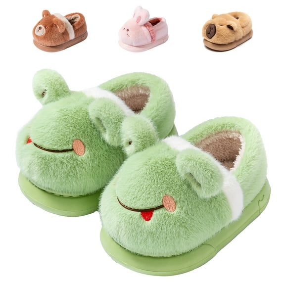 Drecage Toddler Kids Cute Frog Slippers Boys Girls Winter Warm Fuzzy Bedroom House Shoes