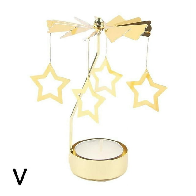 Golden Hot Rotating Candle Holder Christmas Revolving Metal Transit Home Windmill Decoration Lantern U9S7