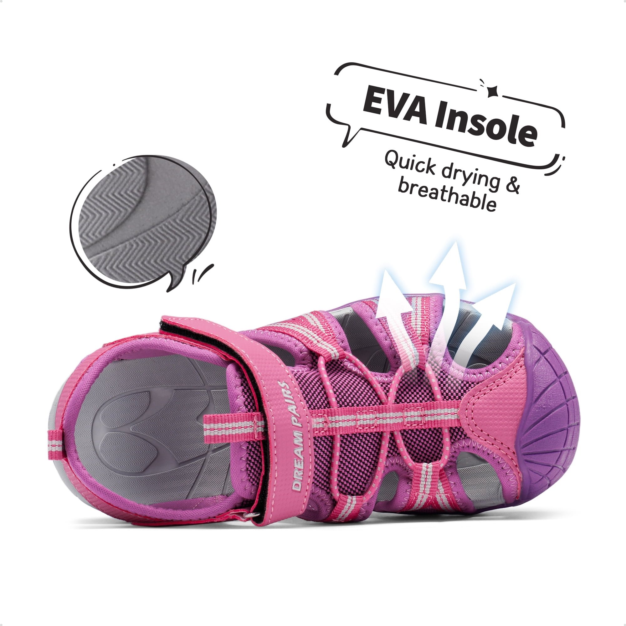 Dream Pairs Kids Boys Girls Athletic Sandals Toddler Summer Beach Slippers Flip Shoes 170813-K FUCHSIA/LIGHT/GREY Size 13