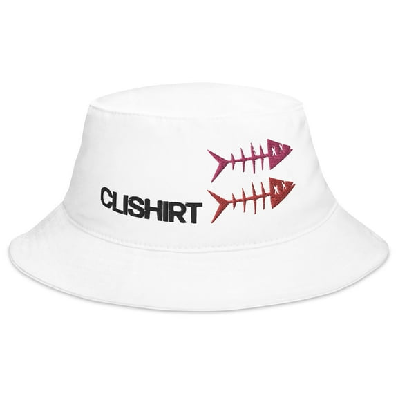 Clishirt Adult Unisex Magenta Red Fish Cotton White Bucket Hat