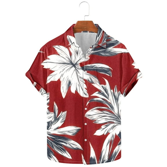 KeShDi Hawaiian Shirt for Men Fashionable Casual Floral Print Hawaiian Short Sleeved Lapel Button Up Shirt Multicolor 4X