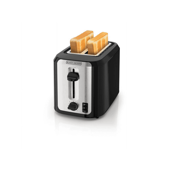 Open Box BLACK+DECKER 2-Slice Toaster, with Extra-Wide Slots and Bagel Function, Black with Stainless Steel