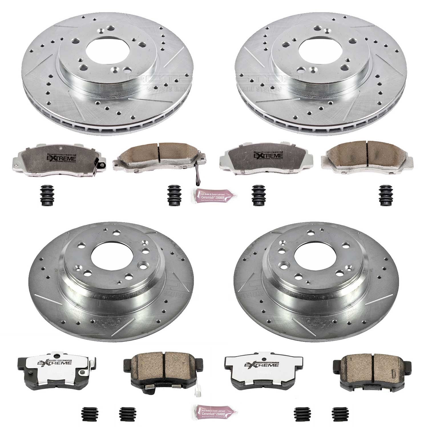 PowerStop Front and Rear Z26 Street Warrior Carbon-Fiber Ceramic Brake Pad and Drilled and Slotted Rotor Kit Fits: ACURA Select Models K2717-26