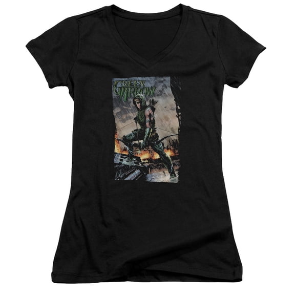 JLA Justice League Fire And Rain Junior Women's T-Shirt V-Neck Black