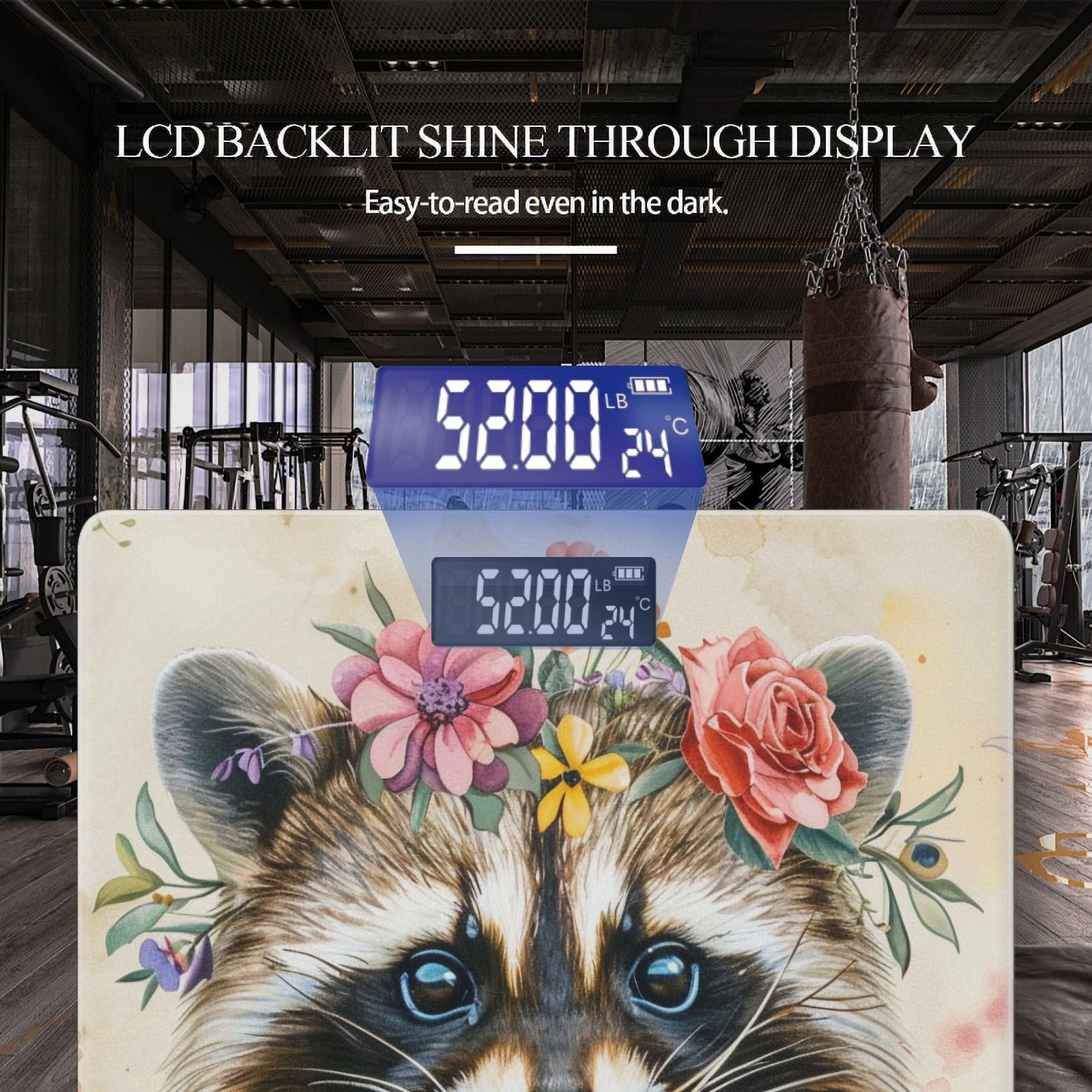 Bathroom Scale, Highly Accurate Digital Body Scale,Precisely Measures Weight up to 400 lbs-Cute Baby Raccoon Wearing Flowers In Hair