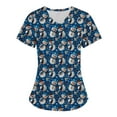 thumbnail image 3 of Titcea Christmas Scrub Tops Women Santa Claus Snowman Printed Short Sleeved V Neck Nursing Uniforms with Pockets Loose Comfort Scrub Tops, 3 of 4