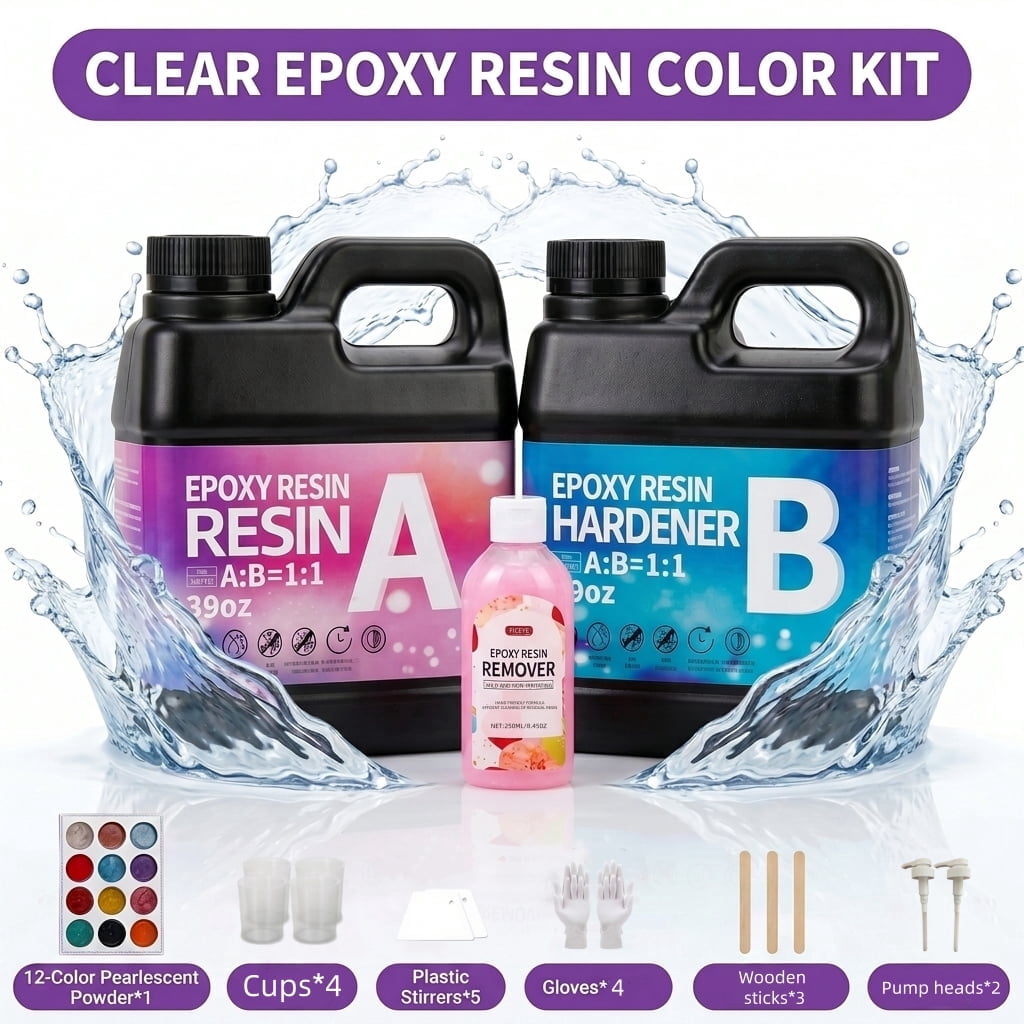 78oz Crystal Clear Epoxy Resin Kit With Free 250ml Resin Cleaner & 12 Pearlescent Powders, 1:1 Mix Ratio, Beginner-Friendly, Ideal For Pendants, Coasters & Crafts, Perfect Gift For Mother's Day & Gra