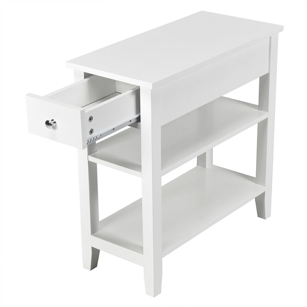 Finihen Nightstand, Bed Side Tables, 3-Tier Nightstand Bedside Table Sofa Side with Double Shelves Drawer, for Bedroom, White Finihen Nightstand, Bed Side Tables, 3-Tier Nightstand Bedside Table Sofa Side with Double Shelves Drawer, for Bedroom, White