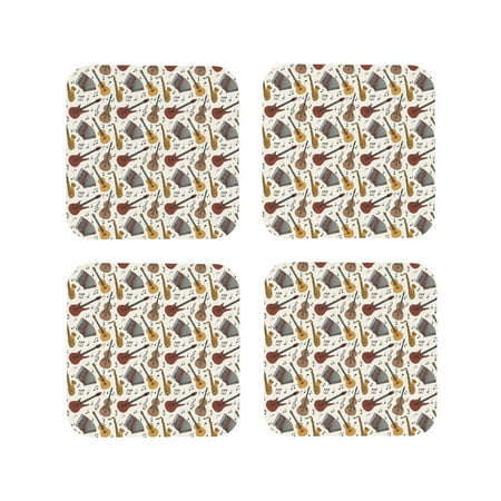 

Yiaed Guitar Print Leather Coasters for Drinks - Cup Coasters Coffee Table Kitchen Table Bar Home & Office Gifts Handmade Drink Coasters-Square