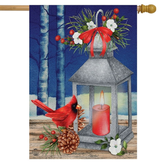 Briarwood Lane Lantern And Cardinals Winter House Flag