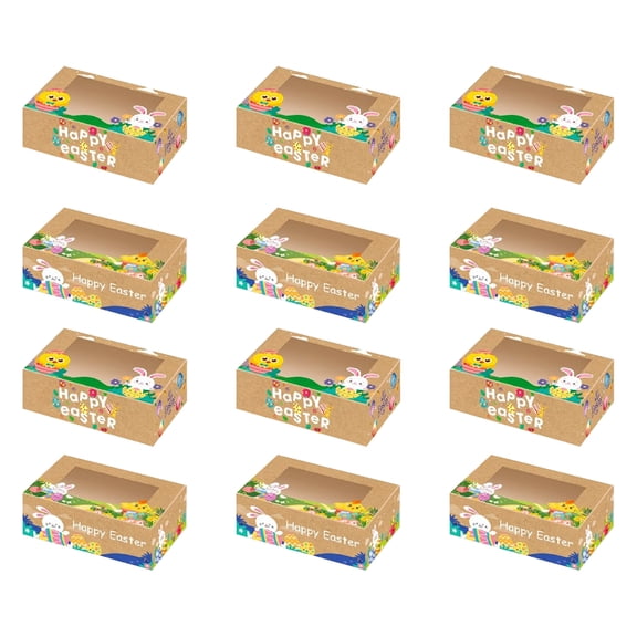 LEWEEN Easter Bunny Egg Festival Party Gift Candy Packaging Box, 12 Pcs 8.7x5.9x2.8 Inch Foldable Paper Boxes, Perfect For Easter Treats Party Favors Small Gifts Craft Storage