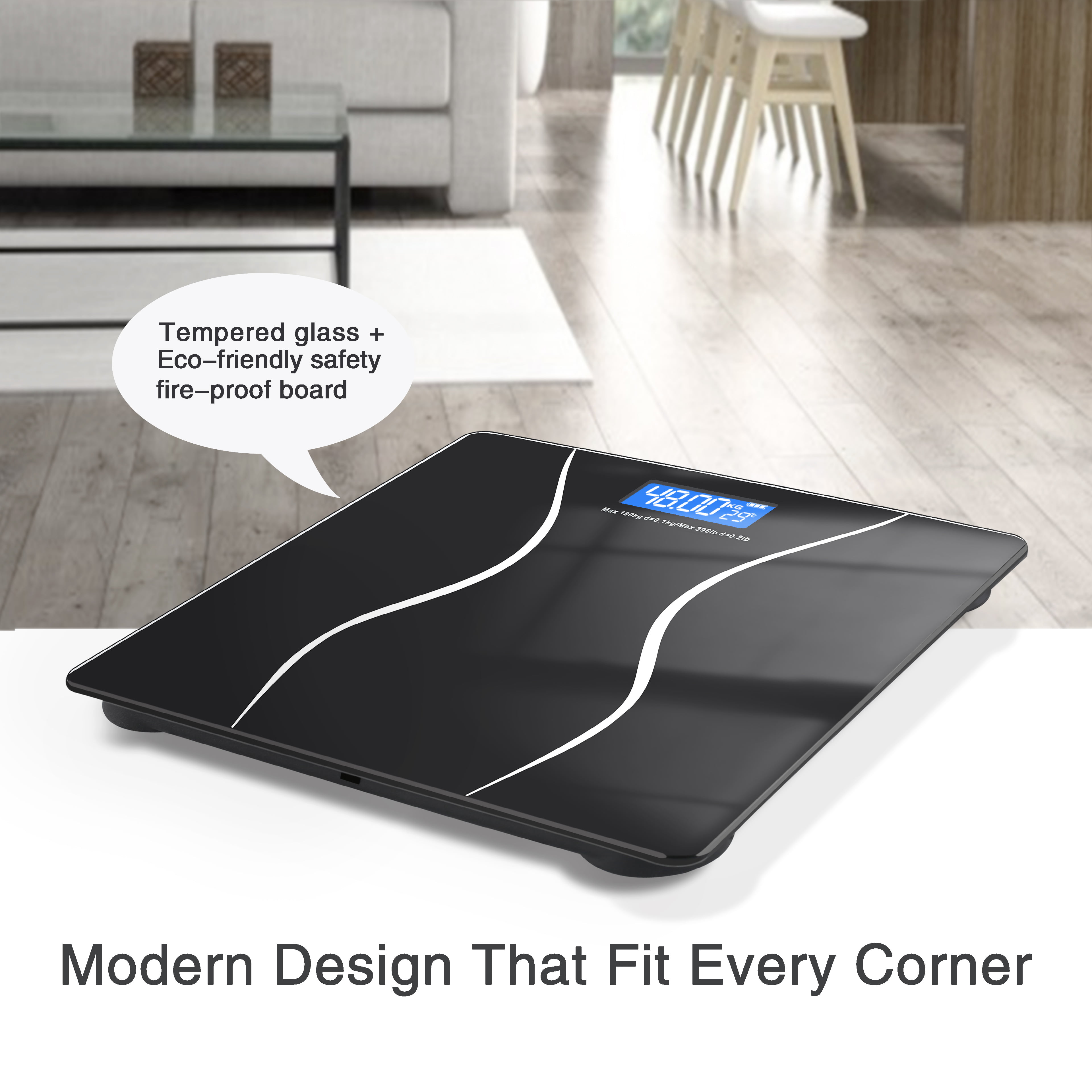 Digital Body weight Scale Household Floor Body Scales Black Battery Powered  Tempered Glass Digital Bathroom Scale