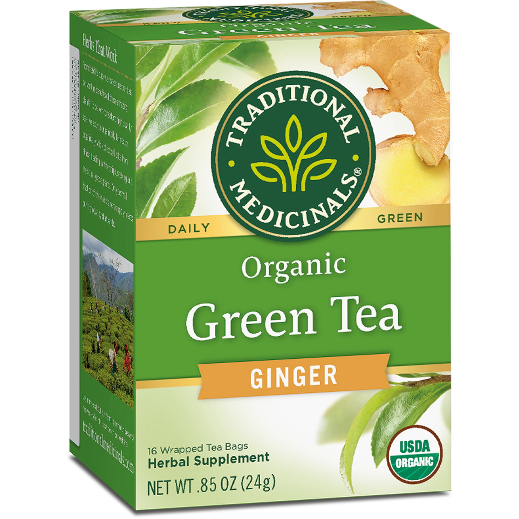 Traditional Medicinals, Organic Green Tea Ginger, Tea Bags, 16 Ct