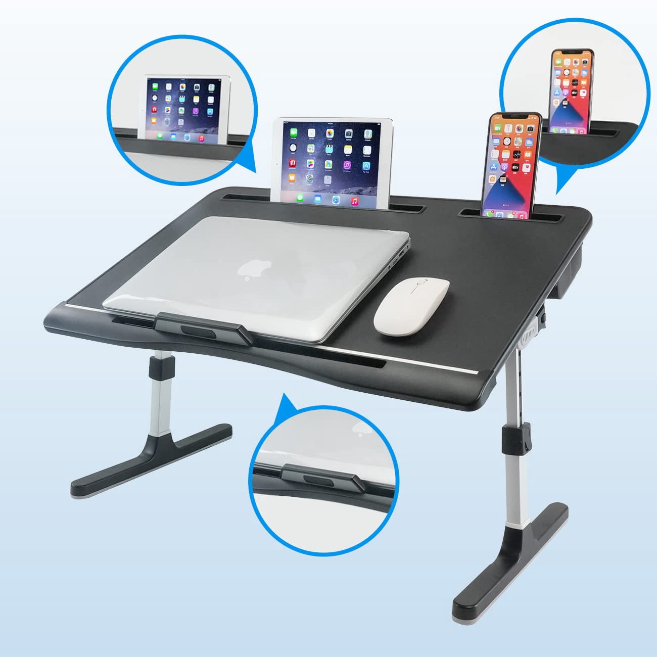 Laptop Bed Tray Table [luxury Pvc Leather]  Adjustable Desk For Foldable Lap With 2 Drawers Multifunctional Working Eating Writing Gaming Drawing (black)