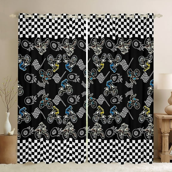 Feelyou Motorcycle Sport Boys Black Out Curtains, Black Dirt Bike Lover Curtains Pack of 2 (42x63 Each), Extreme Sports Bedroom Curtains, Curtains and Drapes Home Decor