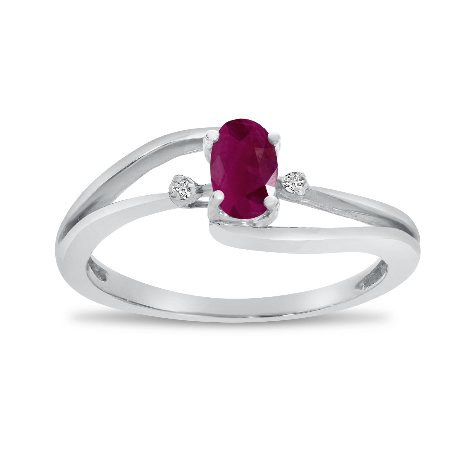 Direct-Jewelry - 10k White Gold Oval Ruby And Diamond Wave Ring ...