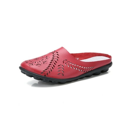 

Colisha Women Mules Slip On Flat Sandal Closed Toe Sandals Daily Lightweight Casual Shoes Hollow Out Footbeds Red 9