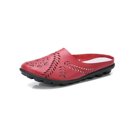 

Rotosw Ladies Sandals Hollow Out Mules Slip On Flat Sandal Nonslip Closed Toe Footbeds Beach Comfort Casual Shoes Red 4.5