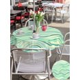 thumbnail image 5 of Outdoor Tablecloth with Umbrella Hole for Patio/Picnic/Party/Camping, Green Striped Waterproof Table Cloth Round Cover Washable, Light Yellow Simple Abstract Waves Lines (Dia 60"), 5 of 9