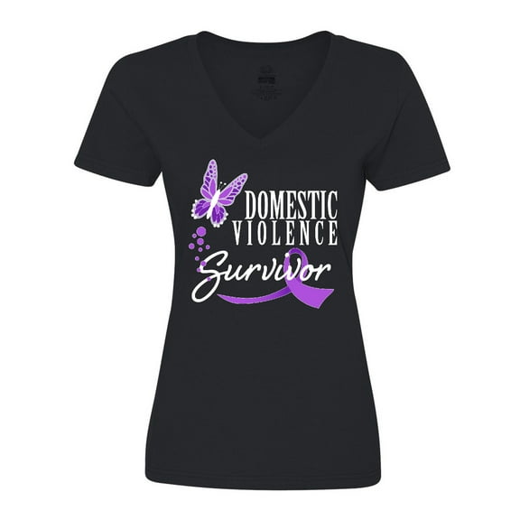 Inktastic Domestic Violence Survivor with Butterfly Women's V-Neck T-Shirt