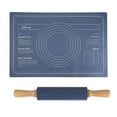 thumbnail image 2 of Non-Stick Silicone Rolling Pin & Dough Mat Set,Rolling Pin with Thick Baking Mat for Kneading Dough,Dark Blue,Baking Essentials,Rolling Mat,Dark Blue,1 Set, 2 of 6
