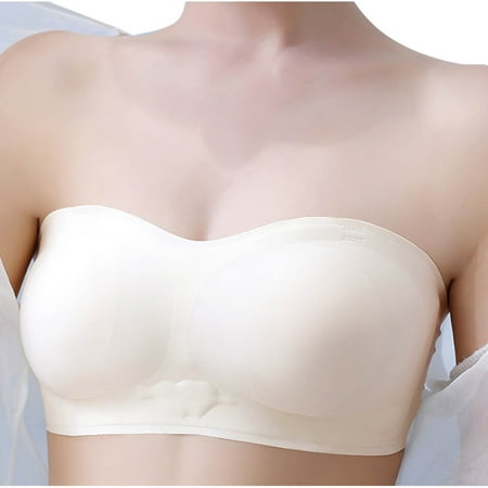Gnurob Push Up Bra for Womens Lightly Lined Cups Bralette Wirefree Brassiere with Removable Strap Beauty Back Smoothing Bra Everyday Wear Clearance Saving Beige Small