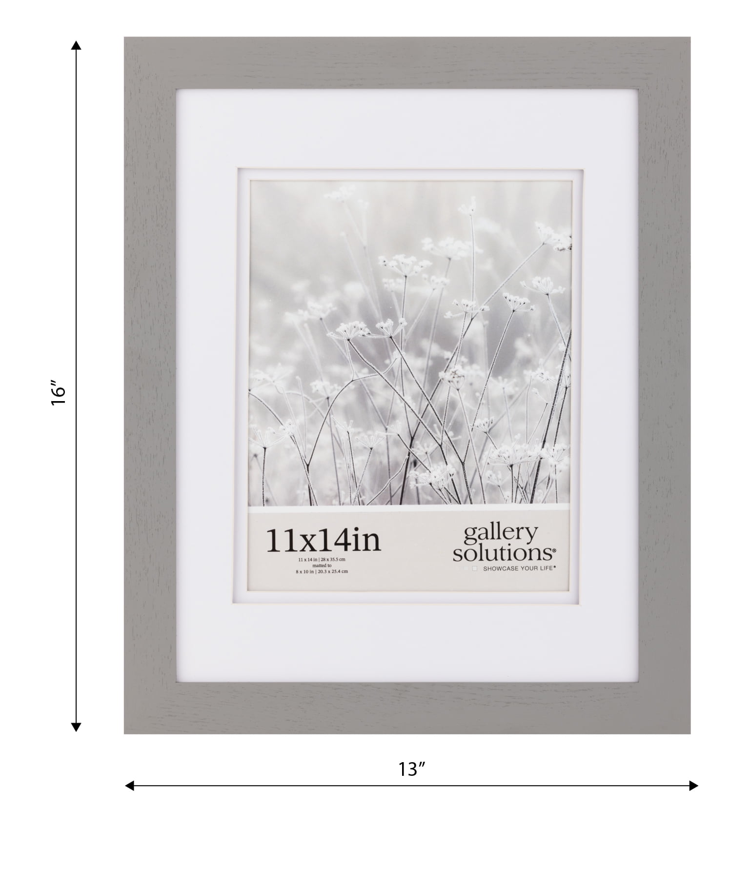 Gallery Solutions Flat Grey Picture Frame Double White Mat Airfloat Wall Display 11" x 14" for 8" x 10" Photos 1-pack