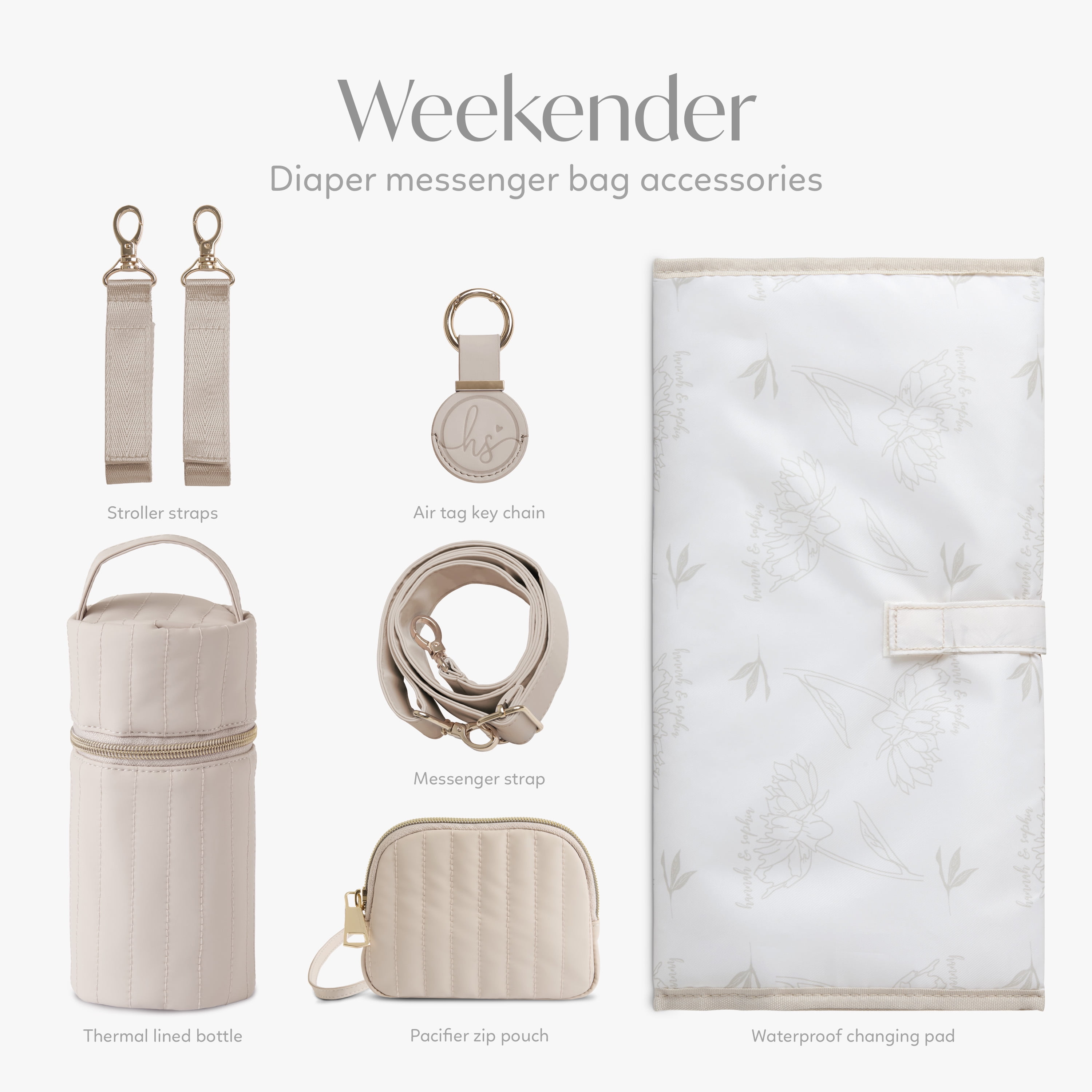 Hannah & Sophia Weekender 5pc Diaper Bag Set, Oat Milk