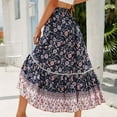 thumbnail image 7 of Midi Skirt Women Summer Vintage Printing High Waist Flowy Bohemian A-Line Skirts Women's Skirts with Drawstring, 7 of 7