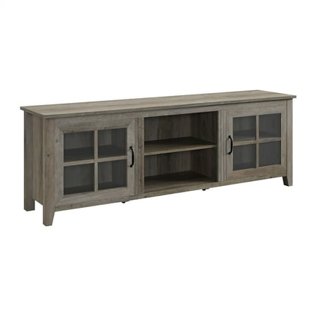 Walker Edison 70" Farmhouse Wood TV Stand with Glass Doors- Grey Wash