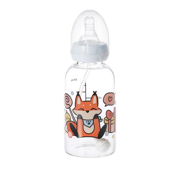 CutiePlusU Adult Glass Feeding Bottle Cute Printed Large Size Baby Bottles 10Oz/300ML Baby Fox