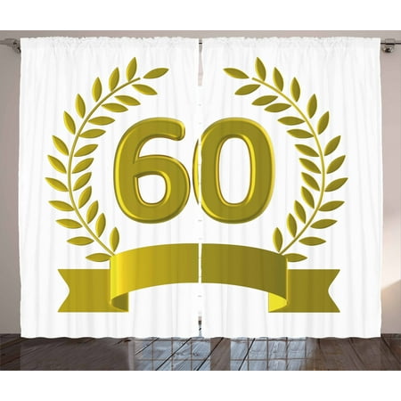 60th Birthday Decorations Curtains 2 Panels Set Golden Age Party