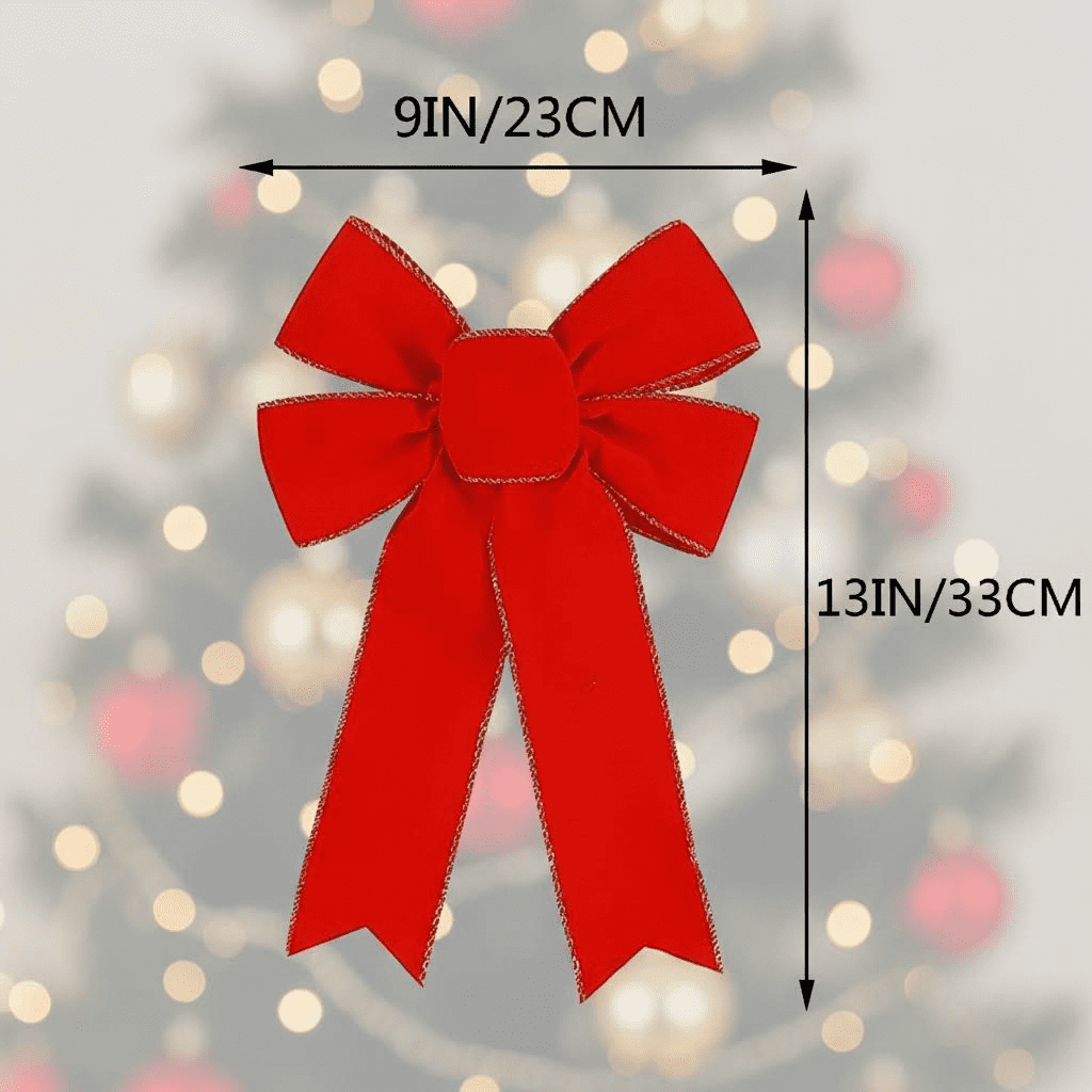 10-Pack Large Velvet Christmas Bows with Glitter Gold Edge for Tree Wreath Fireplace Stair Railing Indoor Outdoor Holiday Decorations