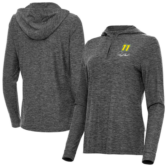 Women's-Antigua  Heather Black Denny Hamlin Daybreak Quarter-Zip Pullover Hoodie