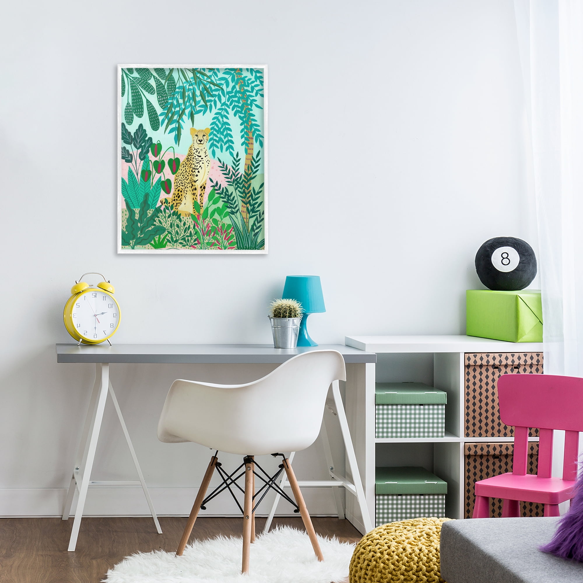 Stoic Leopard Tropical Forest White Framed Giclee Art, design by Nabeela Rumi