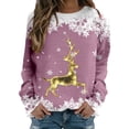 thumbnail image 1 of WEAIXIMIUNG Sweatshirts Grande Taille pour Femmes 3X Carcos Dames Décontracté Grand Cerf Doré Flocon de Neige Imprimé de Noël Col Rond Manches Longues Capuche Légère, 1 of 4