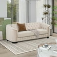 thumbnail image 3 of 82" Mid Century Modern Sofa with Rubber Wood Legs,Velvet Upholstered Sofa Couch,Sofa with Thick Removable Seat Cushion, 3 Seater Sofa Couch for Living Room,Beige 76AAA, 3 of 9