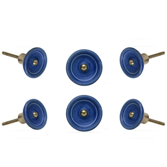 Set Of Six Trefor Blue Ceramic Knobs by Trinca Ferro