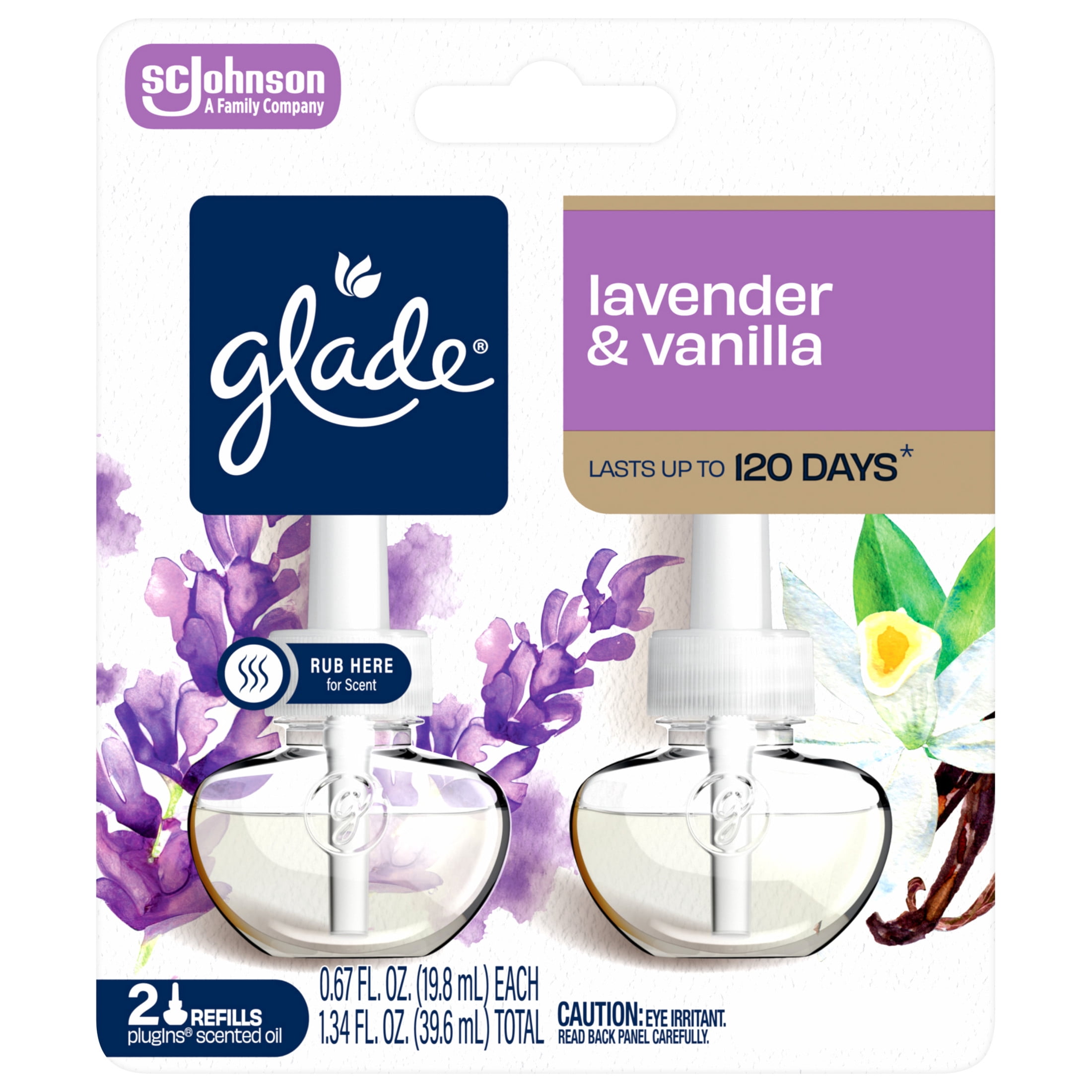 (3 pack) Glade PlugIns Scented Oil 2 Refills, Air Freshener, Lavender & Vanilla, Essential Oil Infused Wall Plug In, 1.34 FL oz, 2 Refills