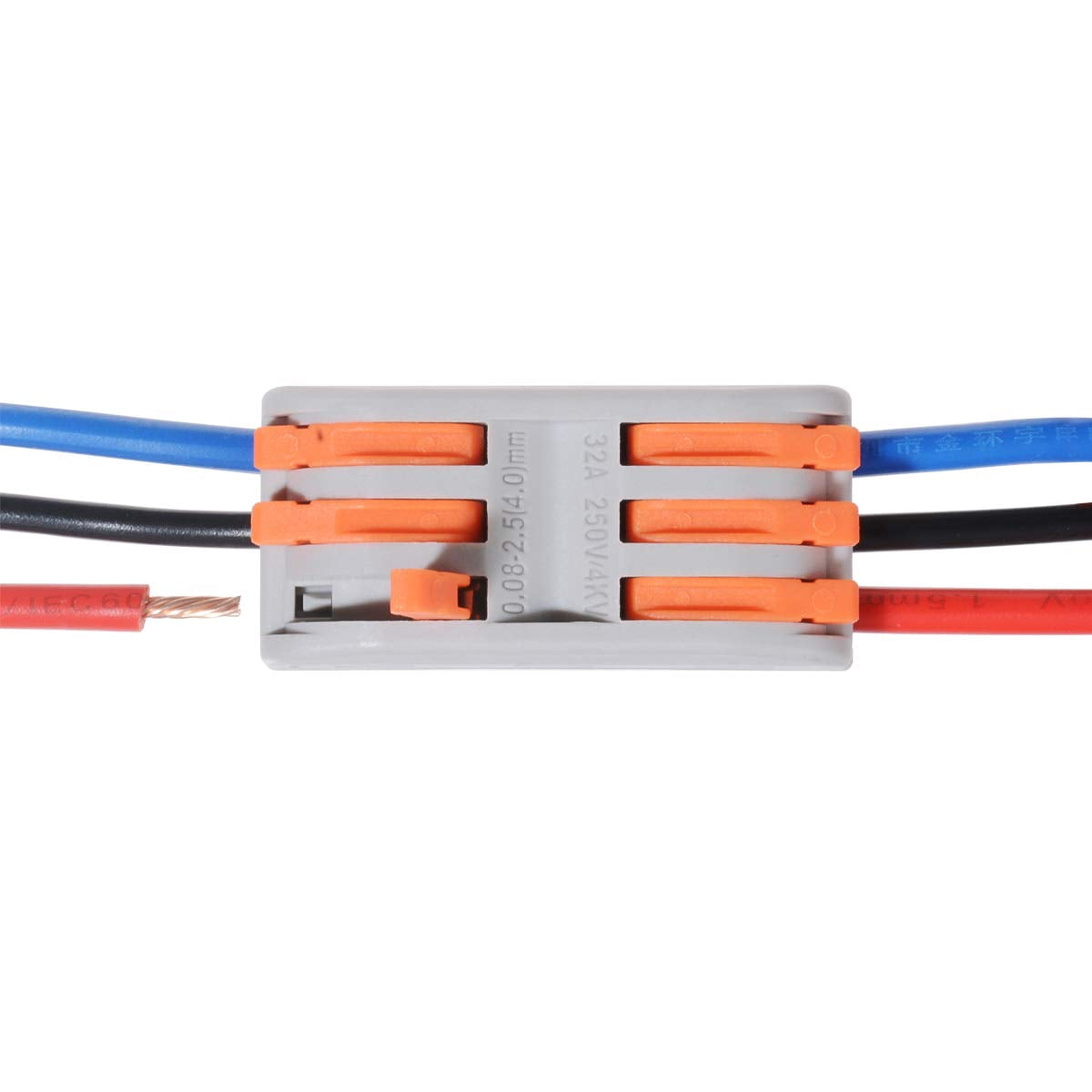25pcs Conductor Compact Connectors Lever Wire Nut Electrical Connectors with Fixed Base for 3 Circuit Inline Splices 28-12 AWG(The color of the fixed base is gray)