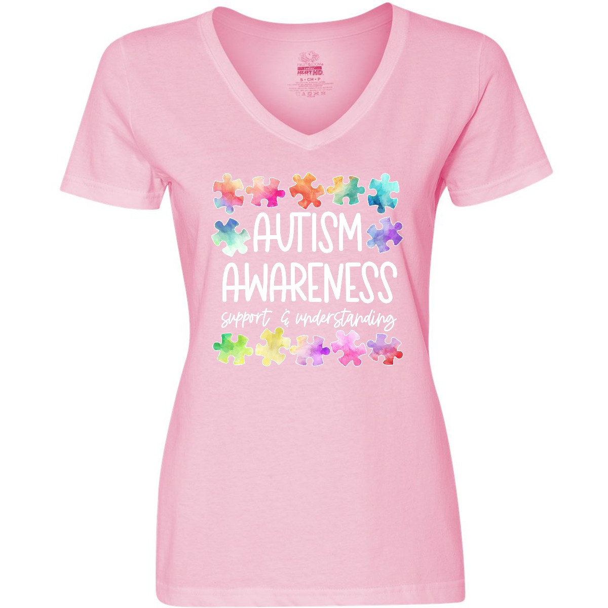 Inktastic Autism Awareness Support and Understanding Puzzle Pieces Women's V-Neck T-Shirt