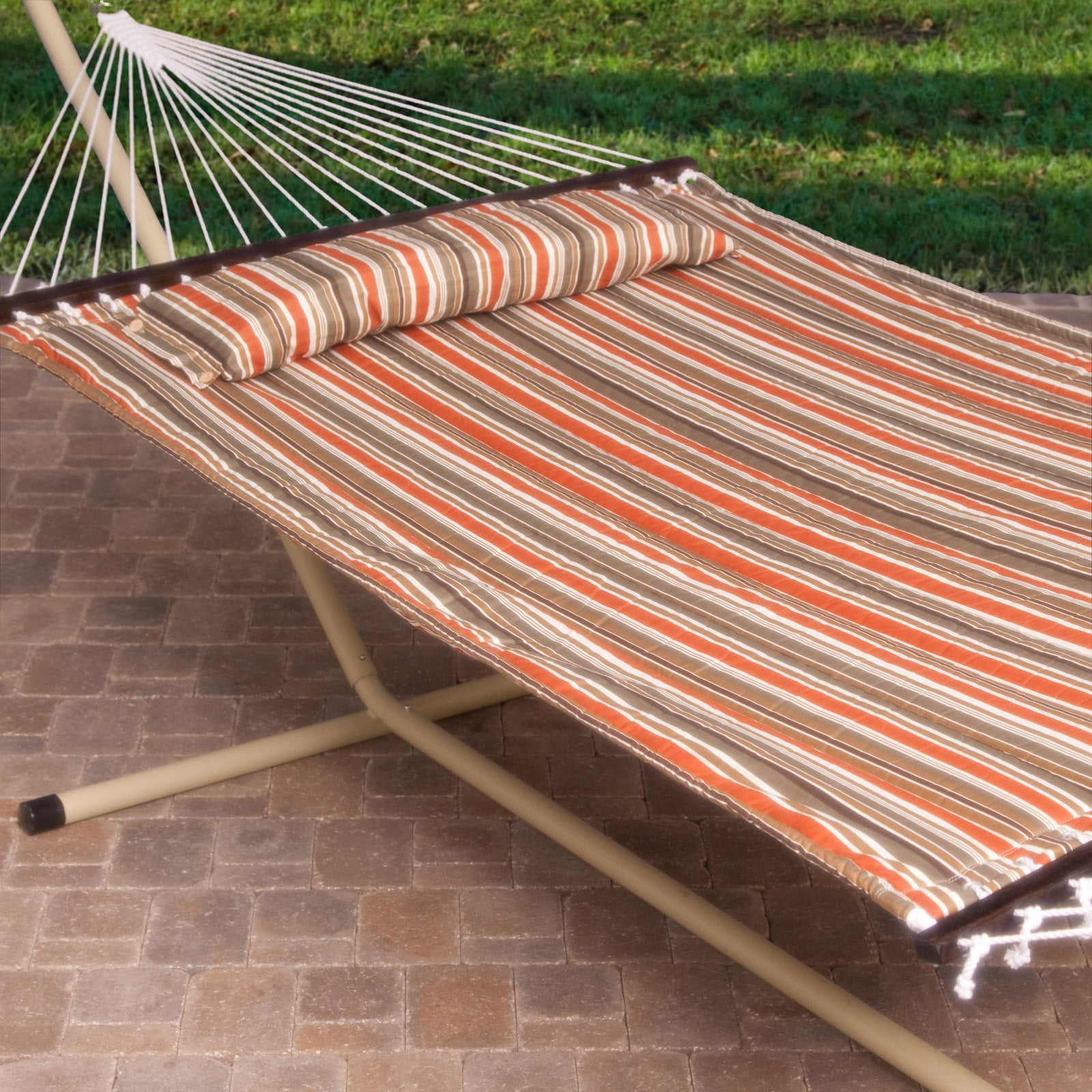 Island Bay 13 ft. Sienna Stripe Quilted Hammock with Steel Stand by