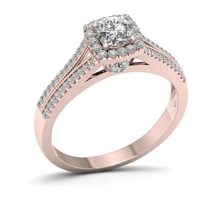 Imperial 1/2ct TDW Diamond 10K Rose Gold Halo Engagement Ring