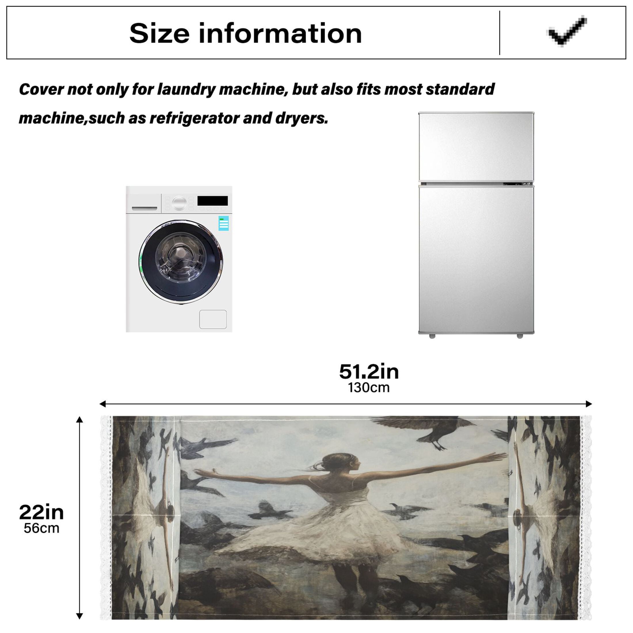 Doves Of Peace and GirlsWasher and Dryer Covers Dust-Proof and Oil Resistant Fridge Cover with 4 Storage Pockets Washing Machine Top Cover for Laundry Kitchen Home 51.2 x 22 In