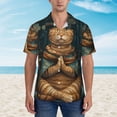 thumbnail image 2 of Bingfone Men's Short Sleeve Button Down Shirts Hawaiian Surreal Meditating Cat Printed Beach Shirt, 2 of 7