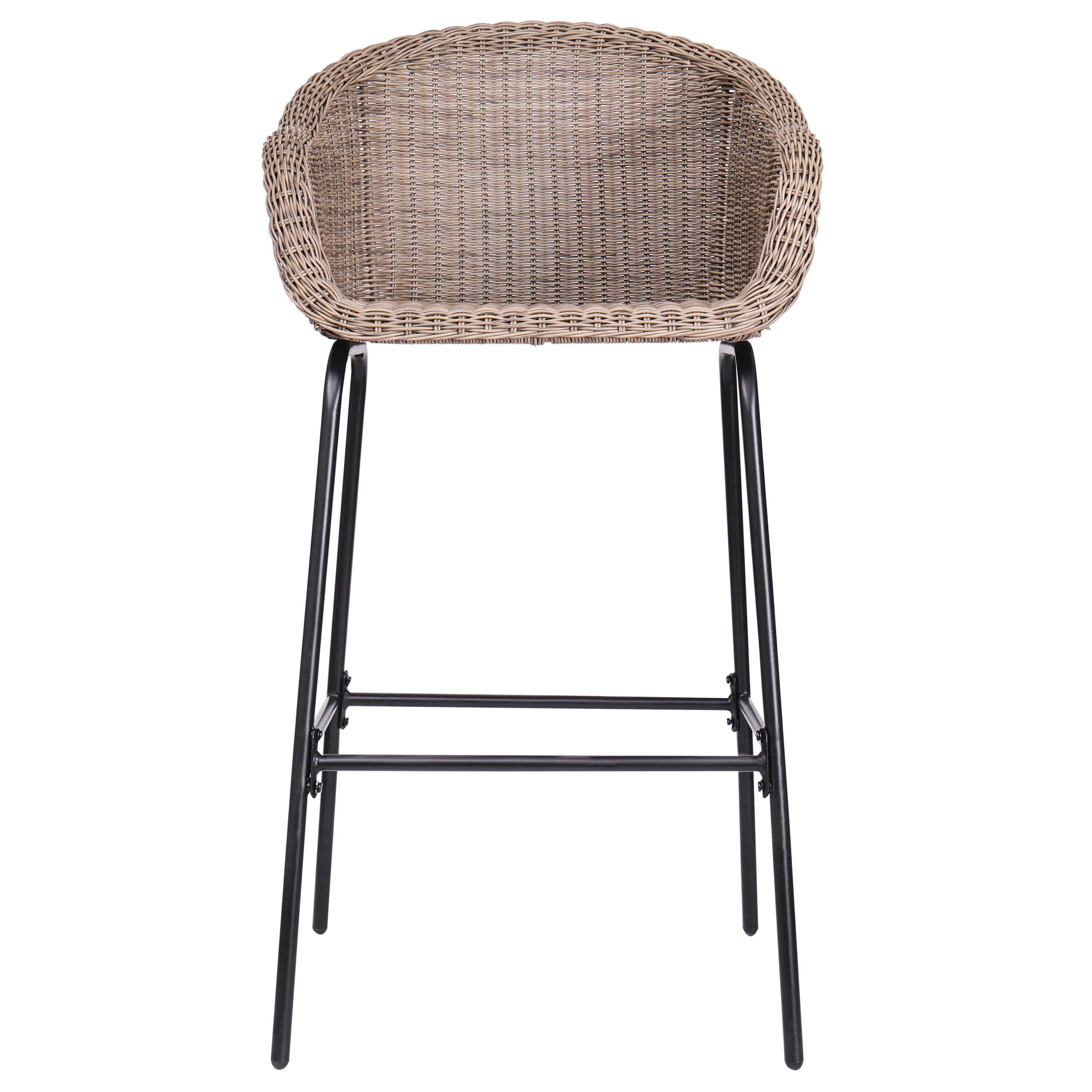 Outdoor Metal Wicker Barstool, Light Brown Faux Wicker, Set of 2