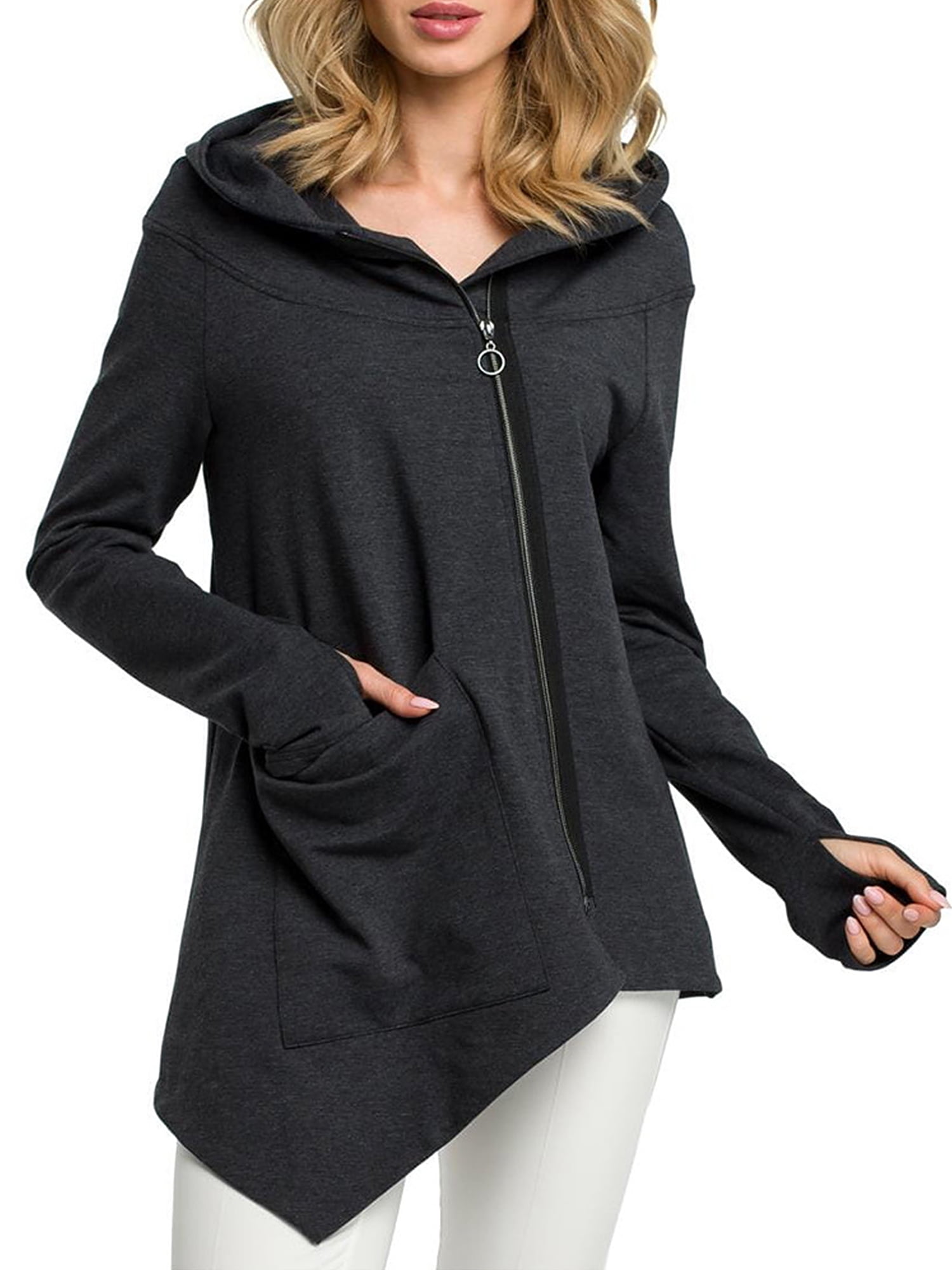 Womens Long Sleeve Hoodies Sweater Pullover Hooded Sweatshirt Coat Jacket Tops 